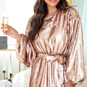 Pink Lilly Rose Gold Mini Sequin. Dress